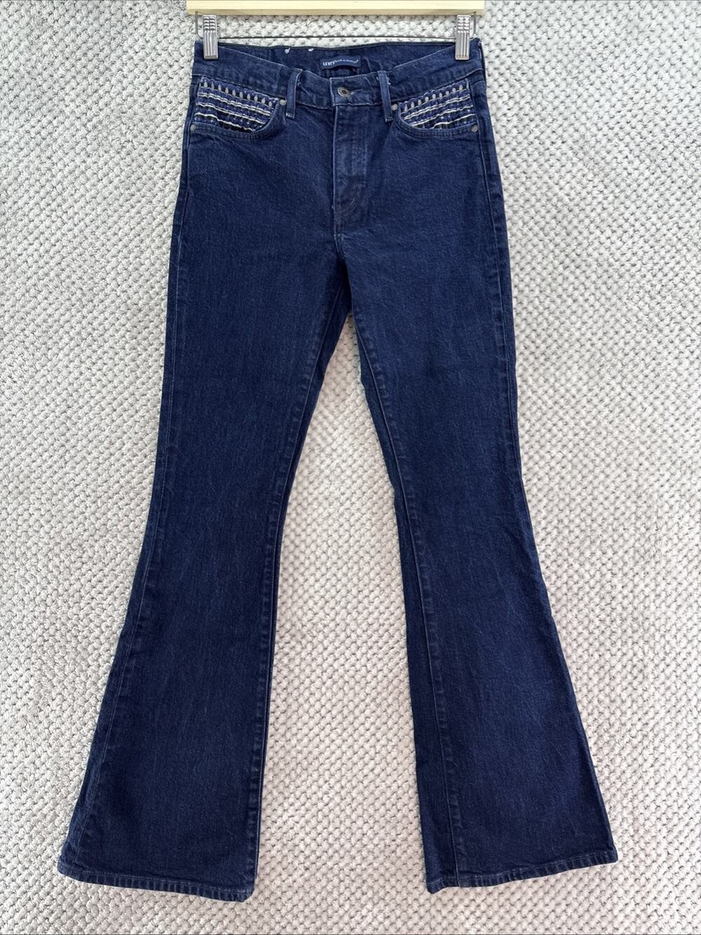 Levis Anthropologie Stems Flare Jeans Womens 27 Blue Sky Rinse Mid Rise Boho